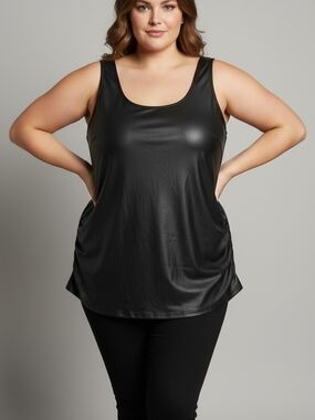 Black Faux-Leather Tank Top - Women